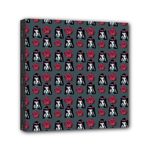 Girl Flower Pattern Grey Mini Canvas 6  X 6  (stretched) by snowwhitegirl