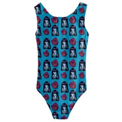 Girl Flower Pattern Blue Kids  Cut-out Back One Piece Swimsuit by snowwhitegirl