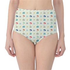 Clouds And Umbrellas Seasons Pattern Classic High-waist Bikini Bottoms by Wegoenart