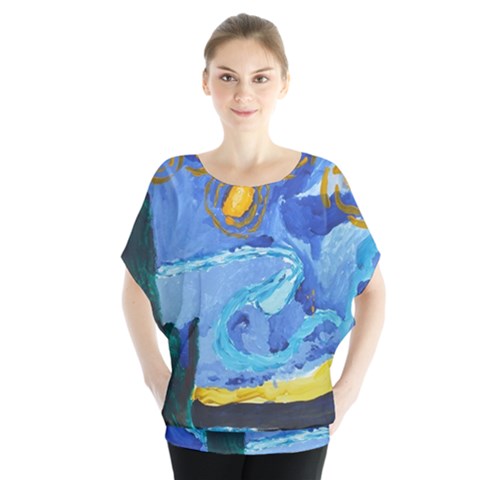 Painting Illustrations Vincent Van Gogh Batwing Chiffon Blouse by Wegoenart