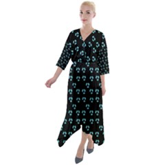 Aqua Pansies Quarter Sleeve Wrap Front Maxi Dress by snowwhitegirl