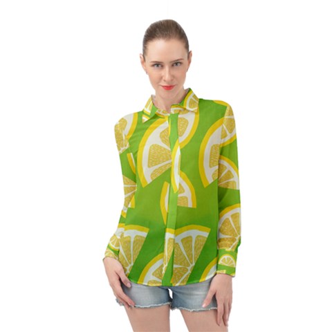 Lemon Fruit Healthy Fruits Food Long Sleeve Chiffon Shirt by Wegoenart