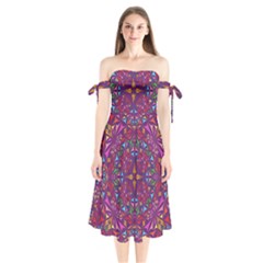 Kaleidoscope  Shoulder Tie Bardot Midi Dress by Sobalvarro