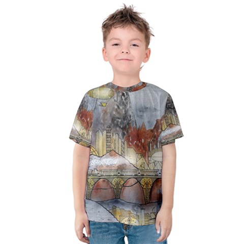 Airships Flight Travel Sky Kids  Cotton Tee by Wegoenart