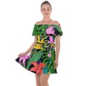 Tropical Greens Off Shoulder Velour Dress View1