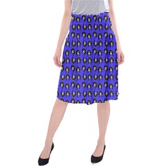 Retro Girl Daisy Chain Pattern Blue Midi Beach Skirt by snowwhitegirl