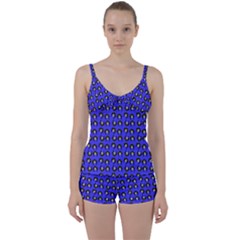 Retro Girl Daisy Chain Pattern Blue Tie Front Two Piece Tankini by snowwhitegirl