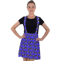 Retro Girl Daisy Chain Pattern Blue Velvet Suspender Skater Skirt by snowwhitegirl