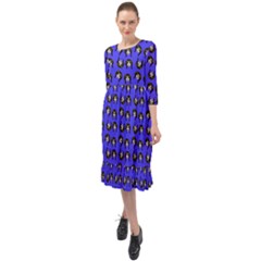 Retro Girl Daisy Chain Pattern Blue Ruffle End Midi Chiffon Dress by snowwhitegirl