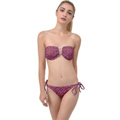 Retro Girl Daisy Chain Pattern Pink Twist Bandeau Bikini Set by snowwhitegirl