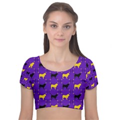 Elegant Pugs Velvet Short Sleeve Crop Top  by ElegantGP