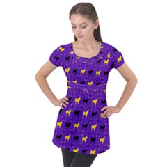 Elegant Pugs Puff Sleeve Tunic Top by ElegantGP