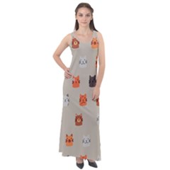 Cat Faces Pattern Sleeveless Velour Maxi Dress by Vaneshart