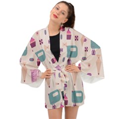 Seamless Bakery Vector Pattern Long Sleeve Kimono by Vaneshart