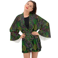 Neon Fruit Seamless Pattern Long Sleeve Kimono by Vaneshart