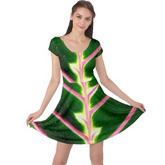 Exotic Green Leaf Cap Sleeve Dress by Vaneshart