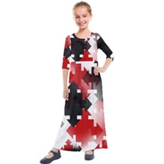 Black And Red Multi Direction Kids  Quarter Sleeve Maxi Dress by Vaneshart