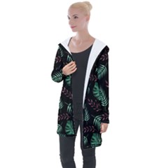 Tropical Leaves Pattern Longline Hooded Cardigan by Vaneshart