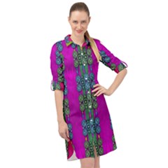 Flowers In A Rainbow Liana Forest Festive Long Sleeve Mini Shirt Dress by pepitasart