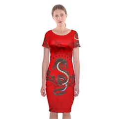 Chinese Dragon On Vintage Background Classic Short Sleeve Midi Dress by FantasyWorld7