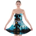 Funny Halloween Design With Skeleton, Pumpkin And Owl Strapless Bra Top Dress View1