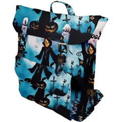 Funny Halloween Design With Skeleton, Pumpkin And Owl Buckle Up Backpack by FantasyWorld7