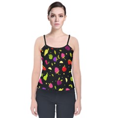 Vector Seamless Summer Fruits Pattern Colorful Cartoon Background Velvet Spaghetti Strap Top by Vaneshart