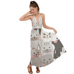 Hand Draw Cats Seamless Pattern Backless Maxi Beach Dress by Vaneshart