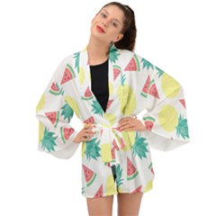 Vector Seamless Pattern With Pineapples Long Sleeve Kimono by Vaneshart