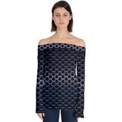 Black Metallic Hexagon Mesh Pattern Background Off Shoulder Long Sleeve Top by Vaneshart