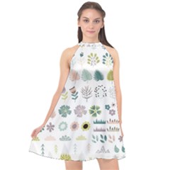 Cute Flowers Plants Big Collection Halter Neckline Chiffon Dress  by Vaneshart