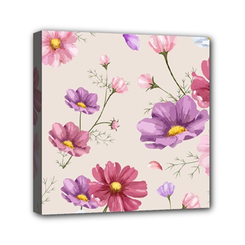 Vector Hand Drawn Cosmos Flower Pattern Mini Canvas 6  X 6  (stretched) by Sobalvarro