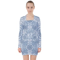 Boho Pattern Style Graphic Vector V-neck Bodycon Long Sleeve Dress by Sobalvarro