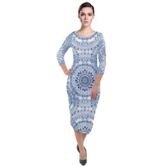 Boho Pattern Style Graphic Vector Quarter Sleeve Midi Velour Bodycon Dress by Sobalvarro