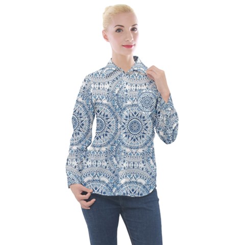 Boho Pattern Style Graphic Vector Women s Long Sleeve Pocket Shirt by Sobalvarro