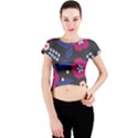 Vector Seamless Flower And Leaves Pattern Crew Neck Crop Top View1