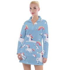 Unicorn Seamless Pattern Background Vector (2) Women s Long Sleeve Casual Dress by Sobalvarro