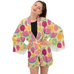 Seamless Pattern With Fruit Vector Illustrations Gift Wrap Design Long Sleeve Kimono by Vaneshart