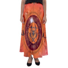 Awesome Skull On A Pentagram With Crows Flared Maxi Skirt by FantasyWorld7