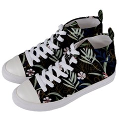 Trending Abstract Seamless Pattern With Colorful Tropical Leaves Plants Black Background Women s Mid-top Canvas Sneakers by Vaneshart