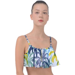 Colorful Summer Palm Trees White Forest Background Frill Bikini Top by Vaneshart