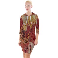 Autumn Colors Leaf Leaves Brown Red Quarter Sleeve Hood Bodycon Dress by yoursparklingshop