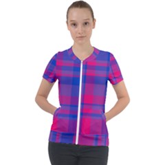 Bisexual Plaid Short Sleeve Zip Up Jacket by NanaLeonti