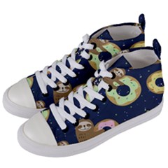 Cute Sloth With Sweet Doughnuts Women s Mid-top Canvas Sneakers by Sobalvarro