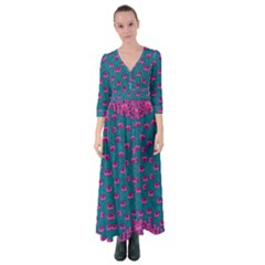 Field Of Flowers Decorative Button Up Maxi Dress by pepitasart