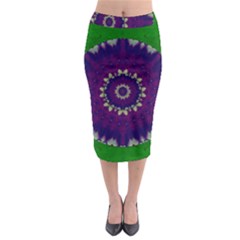 Mandala In Leaves,on Beautiful Leaves In Bohemian Style Midi Pencil Skirt by pepitasart