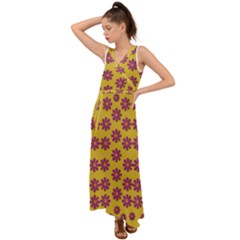 Fantasy Fauna Floral In Sweet Yellow V-neck Chiffon Maxi Dress by pepitasart