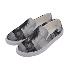 Wonderful Black And White Horse Women s Canvas Slip Ons by FantasyWorld7