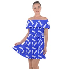 Fish Royal Blue Off Shoulder Velour Dress by snowwhitegirl