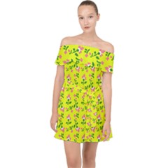 Carnation Pattern Yellow Off Shoulder Chiffon Dress by snowwhitegirl